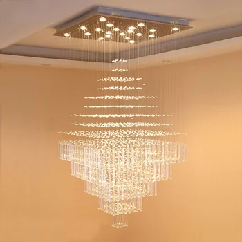 Duplex Budovy Veľký Prívesok Lampy Obývacia Izba Lampa Moderná Vila Hall Hotel Štvorcových Crystal Dlho Závesné Osvetlenie Schodiska ZG8459#