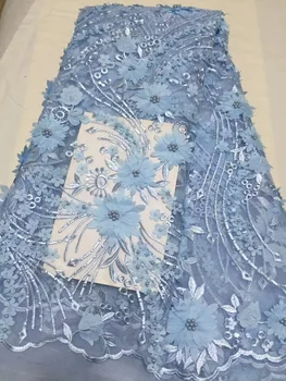 Africké Čipky Textílie NÁM Kráľovská Modrá Afriky Voile francúzskej Čipky Textílie s Drahokamu 5 Metrov Za Veľa Svadobné Šaty Čipky ALC-CD1822