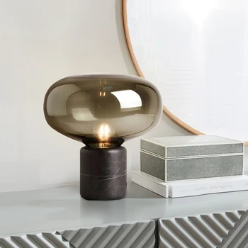 Nordic Mramorový Stôl Lampa LED Dizajnér Tvorivé Amber a Dym Šedá Svetlá pre Obývacia Izba, Spálňa Štúdia Posteli Dekor Stolná Lampa