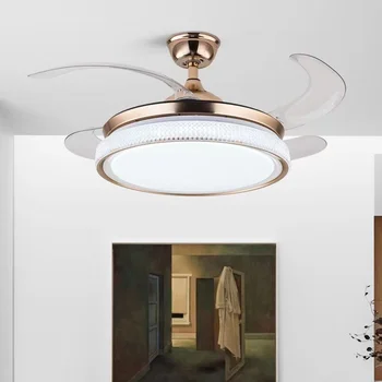 Moderné Inteligentné LED Stropný Ventilátor Svetlo S 4 Zdvíhateľnej Lamelami Vhodný Pre Spálne, Obývacia Izba, Stropné Osvetlenie, Dekorácie