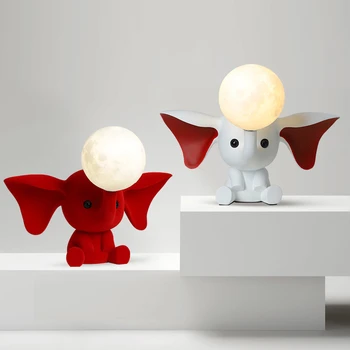 Moderný Jednoduchý Malý Slon Mesiac stolná Lampa Teplé detskej Izbe, Nočné Lampy Maskot Lietajúci Slon Domova Tabuľka Svetlá