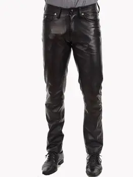 Kožené Nohavice Mužov pánske Nohavice Nohavice Skutočnú Veľkosť Jeans Nohavice Biker Fit Black 20