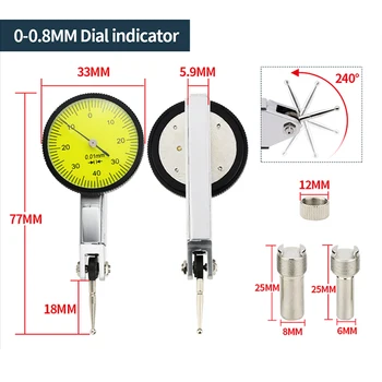 0-0.8 mm Páky Dial Indikátor Rozchod S Meracích Sond Mechanické Mikrometer na Meranie Nástrojov Dial Vrt Rozchod Test Ukazovatele