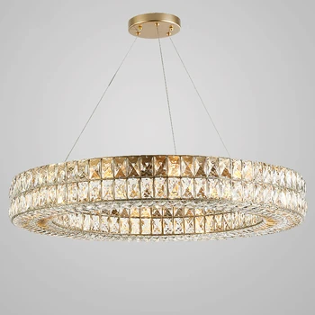 K9 Crystal Luxusné LED Lustre Silver / Gold Americký Jedáleň, Obývacia Izba Kolo Obdĺžnik Visí Lampa Villa Lobby Luster