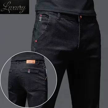 Pevná Bavlna Farba Čierna, Tmavo Sivá-Jeans pánske Nohavice Classic Slim Úsek Bežné kórejský Móda Mladých Mužov Denim