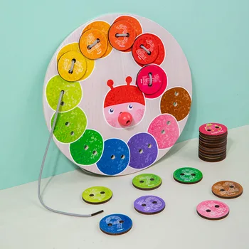 Baby Puzzle Drevené Digitálne Korálkové Lano Hračka Caterpillar Stavebné Bloky Lano Game