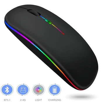 LED Bezdrôtová Myš Bluetooth-kompatibilné Slim Nabíjateľná Tichý Myší RGB Ergonomic Gaming mouse na Počítač, Notebook, PC 2,4 GHz