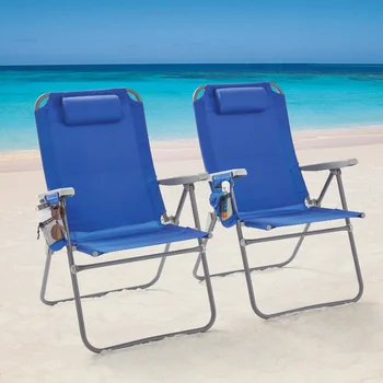 2-Pack Ležiaceho 4-Pozícia Nadrozmerná Beach Chair, Blue Vonkajšie