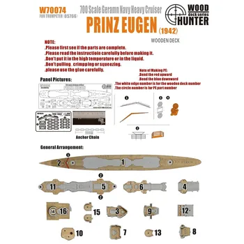Hunter W70074 1/700 Drevené Paluby nemecký krížnik PRINZ EUGEN PRE TRUMPETER 05766