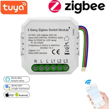 Tuya Alexa Smart Home Zigbee Switch Modul Relé 3 Gang Smartlife Bezdrôtové Ovládanie Google Yandex Alice CoRui Automatizácie Moduly