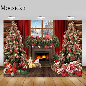Mocsicka Vianočné Pozadie 2021 Krb Vianočný Strom Drevené Podlahy, Baby, Deti, Krytý Portrétnej Fotografie Rekvizity Foto Pozadia