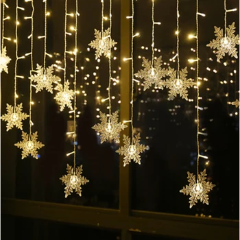LED nočné svetlo Rozprávkové Vianoce lampa dovolenku osvetlenie AC 220V EÚ plug snowflake 96 led Záves String Svetelné Girlandy Dekorácie