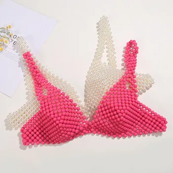 Trend Pearl Pliesť Bralette Reťazca pre Ženy Sexy Košieľka Topy Telo Reťazca Vonkajšie Zobraziť Y2K Podprsenka Reťazca Festival Šperky, Oblečenie