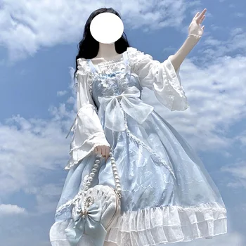 Modrá Alice V Wondeland Roztomilý Lolita Šaty pre Ženy Japonský Čaj Strán, Mäkká Dievča Kawaii Princezná Šaty Víla Vestidos