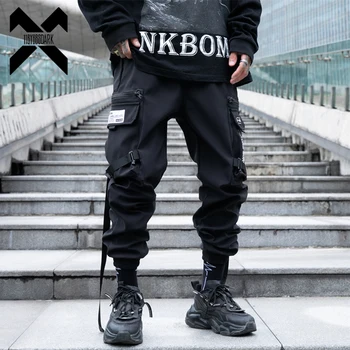 Muži Funkčné Nohavice Joggers 2023 Módne Taktické Multi Vrecká Cargo Nohavice Jeseň Hip Hop Streetwear Trati Nohavice Čierne