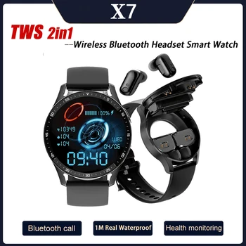X7 2 v 1 Smart Hodinky S Slúchadiel Smartwatch TWS Bluetooth Slúchadlo Srdcovej frekvencie, Krvného Tlaku Sledovať Športové Hodinky Fitness Hodinky