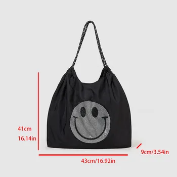 Nylon textílie šnúrkou kabelky pre ženy s veľkými schopnosťami, usmievavá tvár, jeden ramenný crossbody taška, módne nákupní taška
