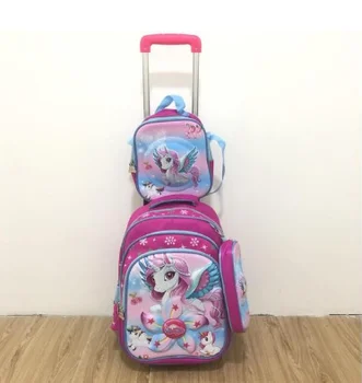Školský batoh s kolieskami taška nastaviť školy Koľajových batoh taška s kolesami Deti školy Vozíka batoh Taška pre dievčatá študent