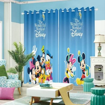 Disney Mickey Mouse Krúžky Top Modrá Blackout Závesy Stmavnutie Okno Závesy pre Spálne Tieňovanie Izolácie Obývacia Izba Opony