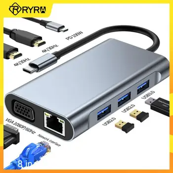 RYRA 8 In 1 Multifunkčné Dokovacej Stanice Typ-c HUB kompatibilný s HDMI VGA Ethernet PD 100W USB3.0 2.0 4K Dual HD Rozšírenie Dock