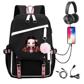 DemonSlayer Batoh Japonskom Anime Batoh Dievča Aktovka S cez USB Port Notebooku Batoh, Veľká Kapacita Daypack