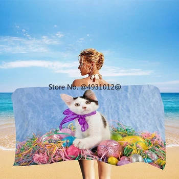 2023 3D Tlač Fialová Mačka Pláž Uterák na Tvár Žinku Kawaii Zvierat Mačiatko rýchloschnúci Uterák Vianoce Dievčatá Domova