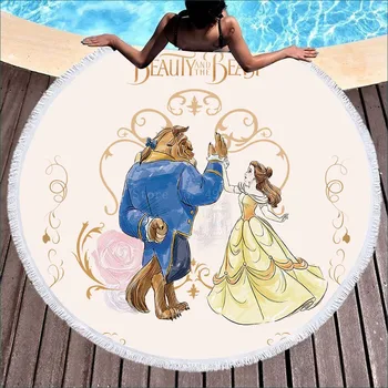 2023 Disney Kreslené Kráska a Zviera, Baby, Deti, Plážový Uterák Šport Plávanie osuška s Strapec 150 cm Kolo