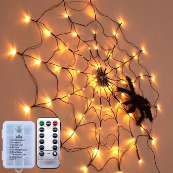 Batéria Halloween LED pavučina String Svetlo s Diaľkovým ovládaním 8 Režimov Čistý Oka Atmosféru Lampy Vonkajšie Vnútorné Party Decor