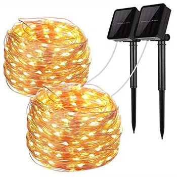 LED Vonkajšie Solárne Lampy String Svetlá 100/200 Led Víla Sviatok Vianočný Večierok Garland Solárne Záhradné Nepremokavé 10m