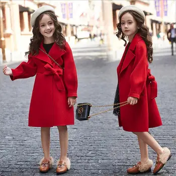 2023 Jar Jeseň Vlna & Zmesi Bunda pre Dievčatá, Nové kórejská Verzia Srsť Strednej Dĺžky Bežné detské Outwear Oblečenie S71