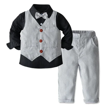 Batoľa Oblečenie pre Deti, Chlapci Jeseň Oblečenie pre Party Prekladané Vest + Čierne Tričko + Nohavice 4 Kusy Suit Infant Deti 1-6 Rokov