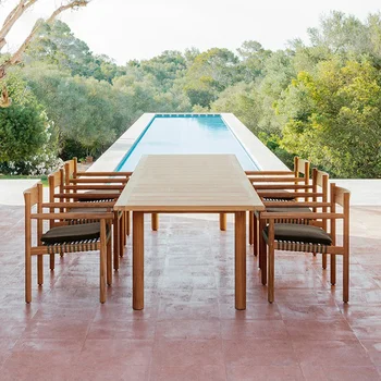 Vonkajšie nádvorie teak stôl a stoličky voľný čas ratan stoličky zmes záhrade vily drevený jedálenský nábytok