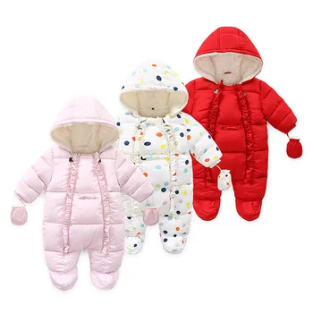 nové módne zimné baby girl šaty, farba polka dot kapucňou dieťa dievča snowsuit novorodenca remienky batoľa kabát bunda