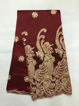 2018 Najnovšie Nigérijský George Čipky Vysoká Kvalita Nové Hodváb Afriky, Indického George Textílie Červená+gold Sequin Textílie Pre Ženy Strany 5yard