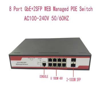 8 port 1000M priemyselné riadený prepínač POE switch 10/100/1000M, 2SFP ndustrial stupeň prepínanie siete VLAN 192.168.0.1 web managed