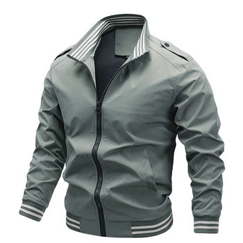 Podnikanie mužov módna bunda stojan golier Bundy Bombardér bežné zips bunda outdoorové športy kabát Vetru windbreaker kabát
