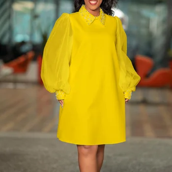 Elegantné Afriky Šaty pre Ženy 2023 Letná Party Šaty Lištovanie Župan Femme Oka Rukáv Midi Šaty Afrike Oblečenie